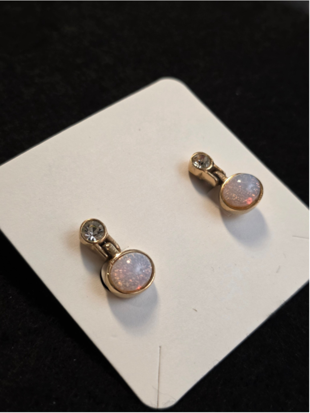 RARE 1980s Givenchy Faux Opal and Crystal Clip on Earrings - Picture 7 of 16